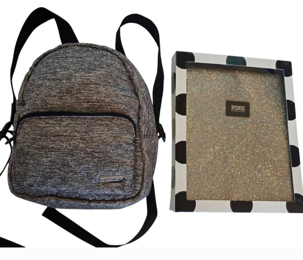 2pc VS PINK GRAY MINI NYLON BACKPACK SCHOOL BAG iPAD CASE SLEEVE Y2K VINTAGE NWT